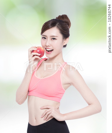 Happy health woman show apple 18268744