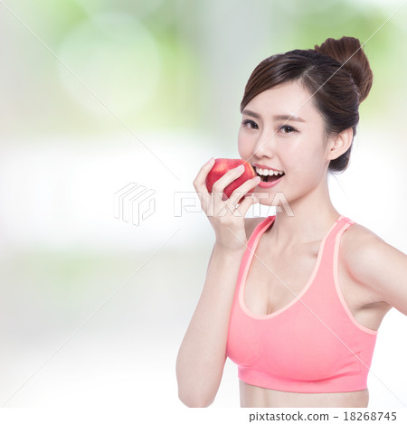 Happy health woman show apple 18268745