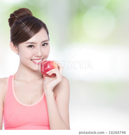 Happy health woman show apple 18268746