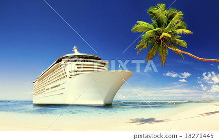 Cruise Ship Beach Sea Palm Tree Concept Cruise Ship Beach Sea Palm Tree Concept 18271445