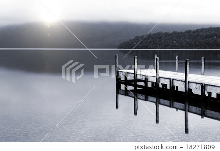 Tranquil peaceful lake with jetty New Zealand Concept Tranquil peaceful lake with jetty New Zealand Concept 18271809