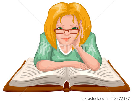 Woman reading book. Young woman in glasses placed 18272387