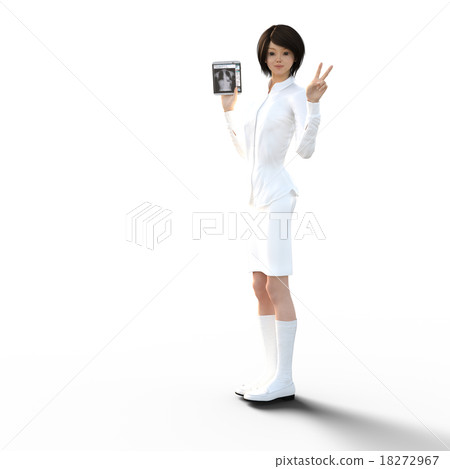 White table woman using tablet perming 3DCG illustration material 18272967