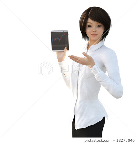 使用片劑的少婦形成3DCG例證材料 18273046