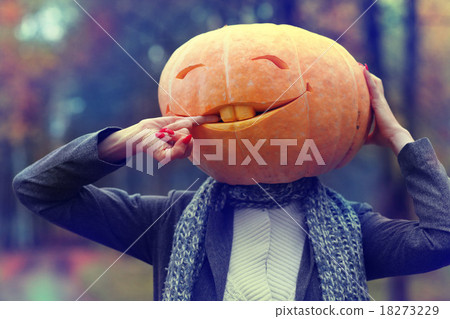 halloween girl with pumpkin head halloween girl with pumpkin head 18273229