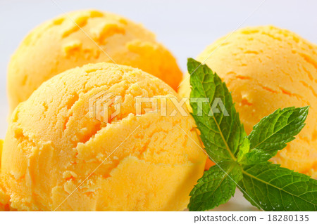 Scoops of mango sorbet 18280135