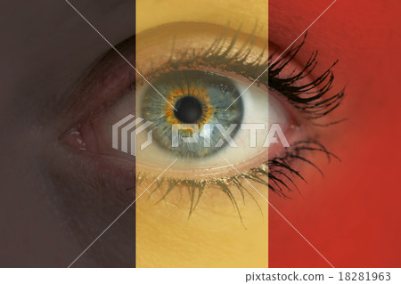 Eye looks through Belgium flag background concept macro 18281963