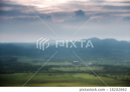 green mountain with fog and cloud sky green mountain with fog and cloud sky 18282662
