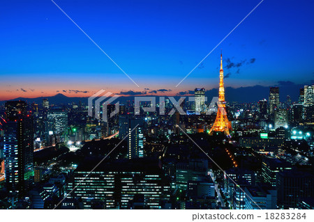 東京鐵塔和晚上風景和東京中心夜視圖 東京鐵塔和晚上風景和東京中心夜視圖 18283284