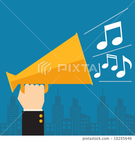 Megaphone with musical notes 18285646