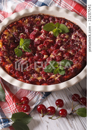 Delicious traditional cherry pie Clafoutis closeup 18287041