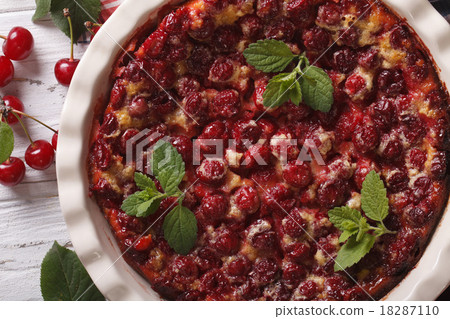 homemade cherry Clafoutis close up in dish top vie 18287110
