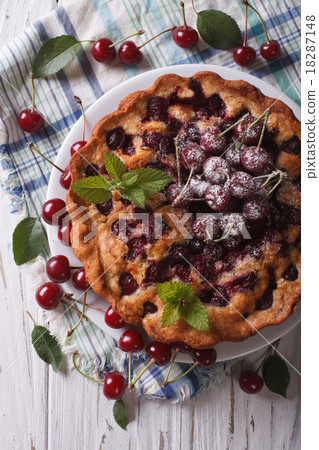 Rustic whole cherry pie close up vertical top view Rustic whole cherry pie close up vertical top view 18287148