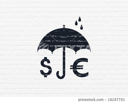 Protection concept: Money And Umbrella on wall Protection concept: Money And Umbrella on wall 18287781