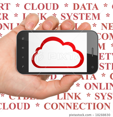Cloud networking concept: Hand Holding Smartphone - Stock Illustration ...