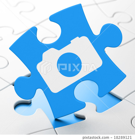 Tourism concept: Photo Camera on puzzle background 18289121