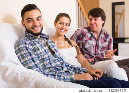 happy adult partners in home interior 18294515