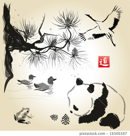 Card with cedar in the bird and panda bear Card with cedar in the bird and panda bear 18300387