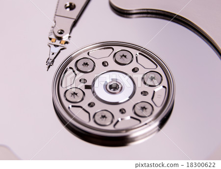 Close up of open computer hard disk tonned 18300622