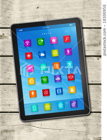 Digital tablet PC on a white wood table 18300958