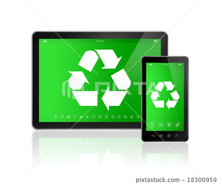 Digital tablet PC with a recycling symbol Digital tablet PC with a recycling symbol 18300959