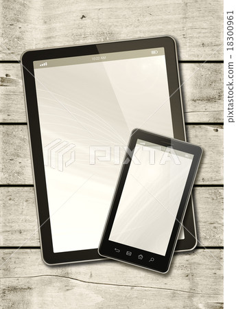 Smartphone and digital tablet PC on a wood table Smartphone and digital tablet PC on a wood table 18300961