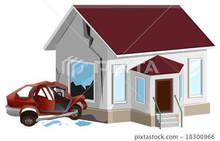 Car crash. Auto crashed into wall at home Car crash. Auto crashed into wall at home 18300966