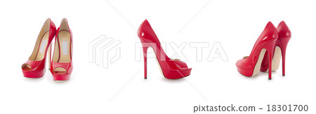 Composite photo of woman shoes isolated on white Composite photo of woman shoes isolated on white 18301700