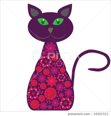 Silhouette of a cat with pretty flowers  18302321