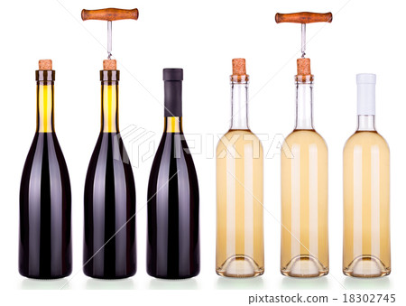 Set from red and white bottles of wine isolated  18302745
