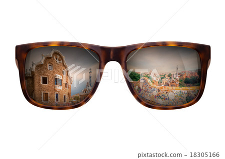 Sunglasses with beautiful view of Park Guell 18305166