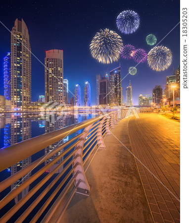 Beautiful fireworks in Dubai marina. UAE 18305203