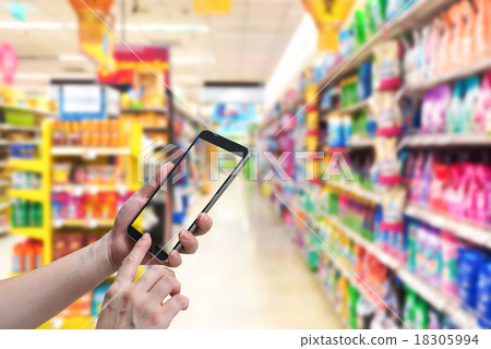 double exposure hand hold and touch screen phone 18305994