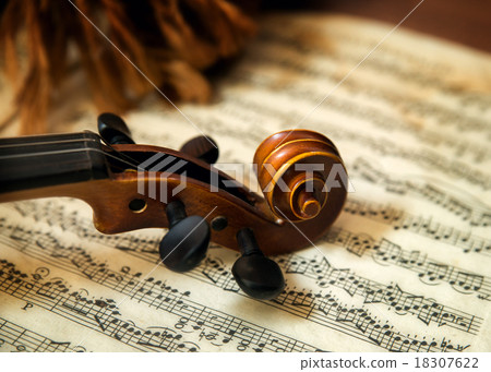 Violin head on sheet music Violin head on sheet music 18307622