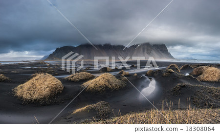 Vesturhorn Mountain and black sand dunes Vesturhorn Mountain and black sand dunes 18308064