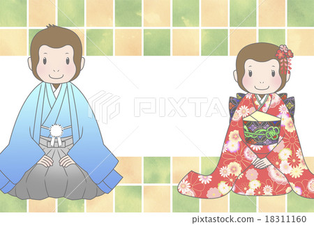 年賀卡新年的和服幾隻猴子 18311160