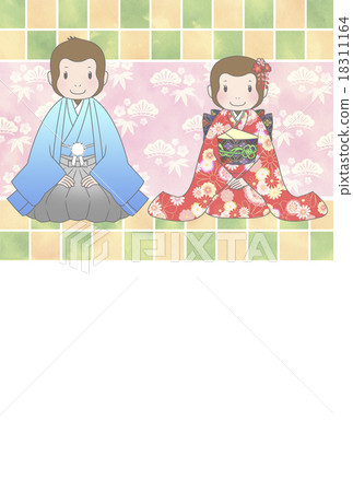 年賀卡新年的和服幾隻猴子 18311164