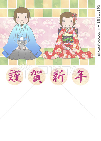 年終新年賀卡日式猴子夫婦新年快樂 18311165