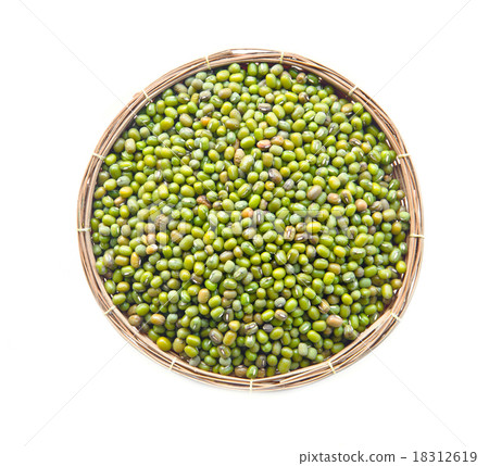 Green mung beans in weave basket. Green mung beans in weave basket. 18312619