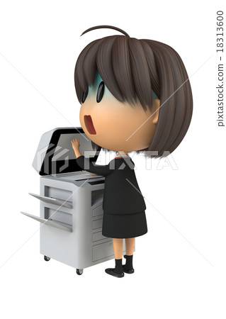淡黃色的女性工作人員使用複印機 18313600