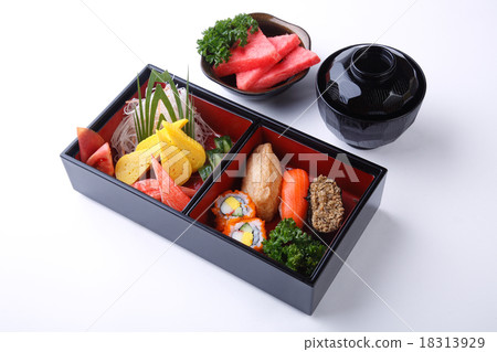 Sushi Set in wooden Bento isolated on white Sushi Set in wooden Bento isolated on white 18313929