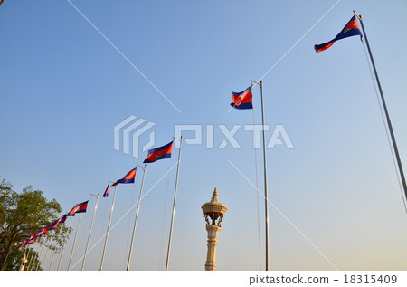 Cambodia Krati Cambodia flag and blue sky Cambodia Krati Cambodia flag and blue sky 18315409