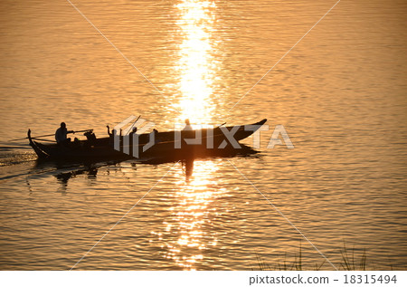 Cambodia Krat Mekong River and sunset and ferryboat Cambodia Krat Mekong River and sunset and ferryboat 18315494