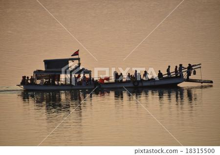 Cambodia Krat Mekong River and sunset and ferryboat Cambodia Krat Mekong River and sunset and ferryboat 18315500