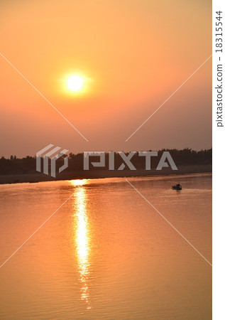 Cambodia Krat Mekong River and sunset and ferryboat Cambodia Krat Mekong River and sunset and ferryboat 18315544