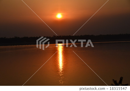Cambodia Krat Mekong River and sunset and ferryboat Cambodia Krat Mekong River and sunset and ferryboat 18315547