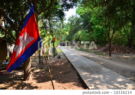 Cambodia Krache Village and Cambodia Flag Cambodia Krache Village and Cambodia Flag 18316214