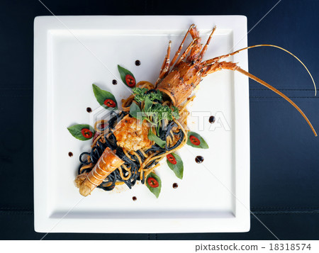 Top view of Pan fried spaghetti with lobster 18318574