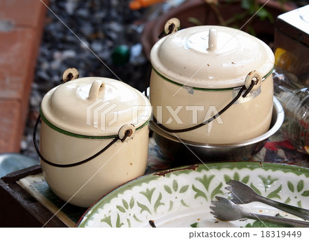 old vintage retro enamel pot for THAI food cooking old vintage retro enamel pot for THAI food cooking 18319449