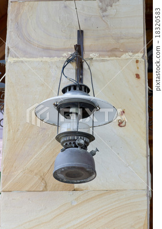 Close up Lantern hanging on hook on marble pillar 18320583